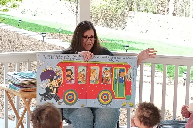 Amy, a Children's Librarian at Suffern Free Library, Reads to Children in the Gazebo